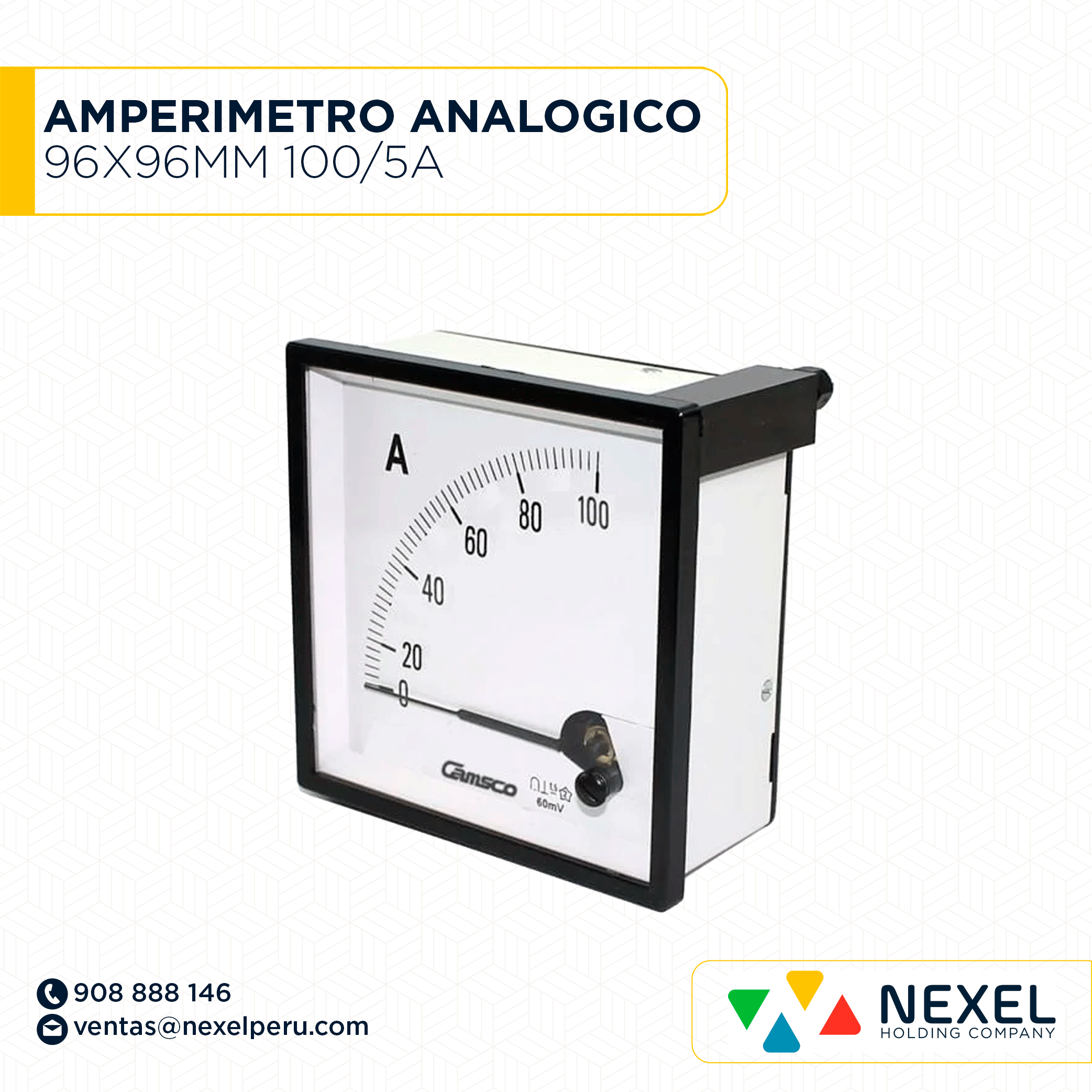 AMPERIMETRO ANALOGICO 96X96MM 100/5A IMPORTADO