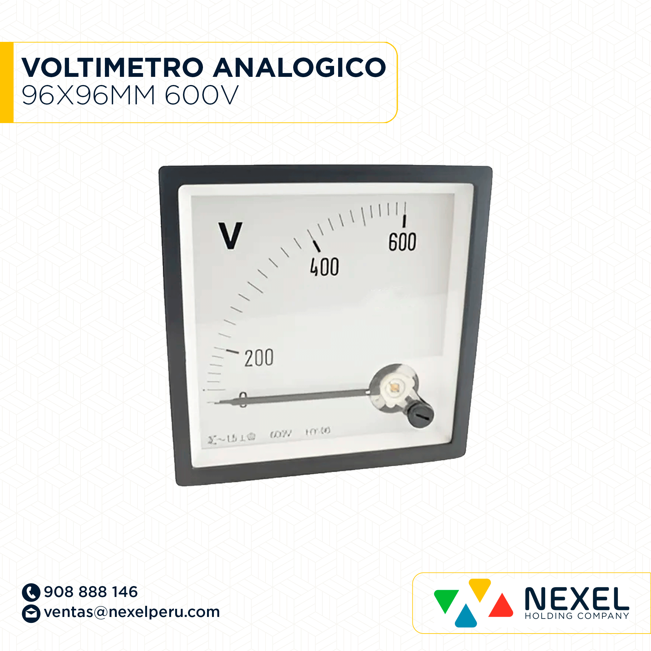 VOLTIMETRO ANALOGICO 96X96MM 600V IMPORTADO