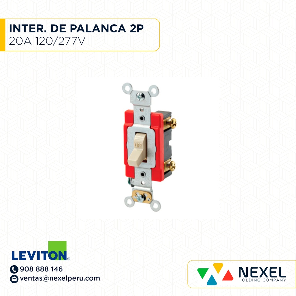 INTERRUPTOR DE PALANCA SILENCIOSO DOS POLOS 20 A. 120/277 V LEVITON