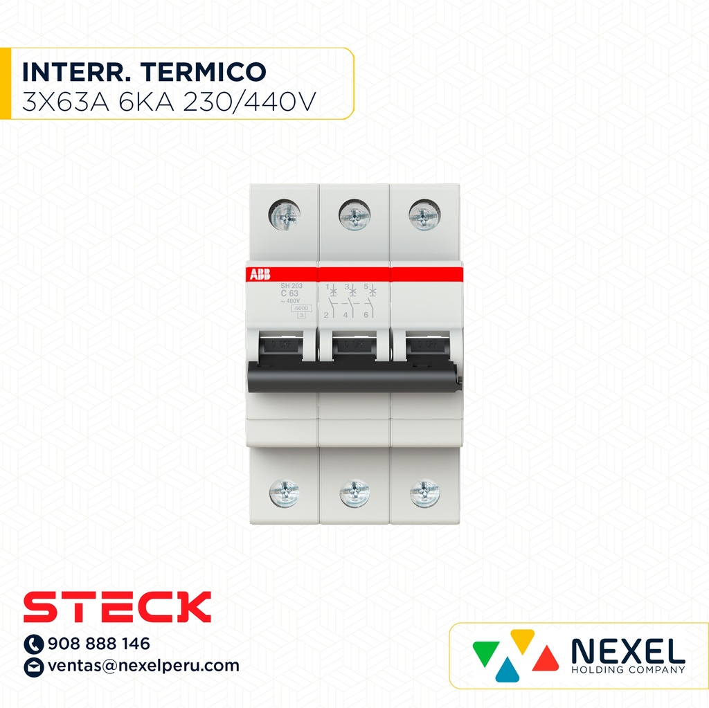 INTERRUPTOR TERMICO 3X63A 230/400V 6K SH203-C63 ABB
