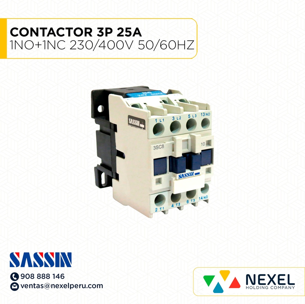 CONTACTOR 3P 25A (1NO+1NC) 230/400V 50/60 HZ COD:3SC8-2511 SASSIN