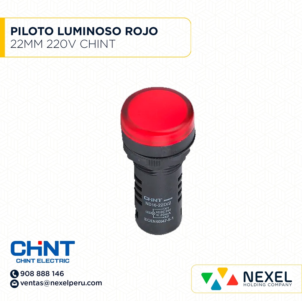 PILOTO LUMINOSO LED ROJO 22MM 220V CHINT