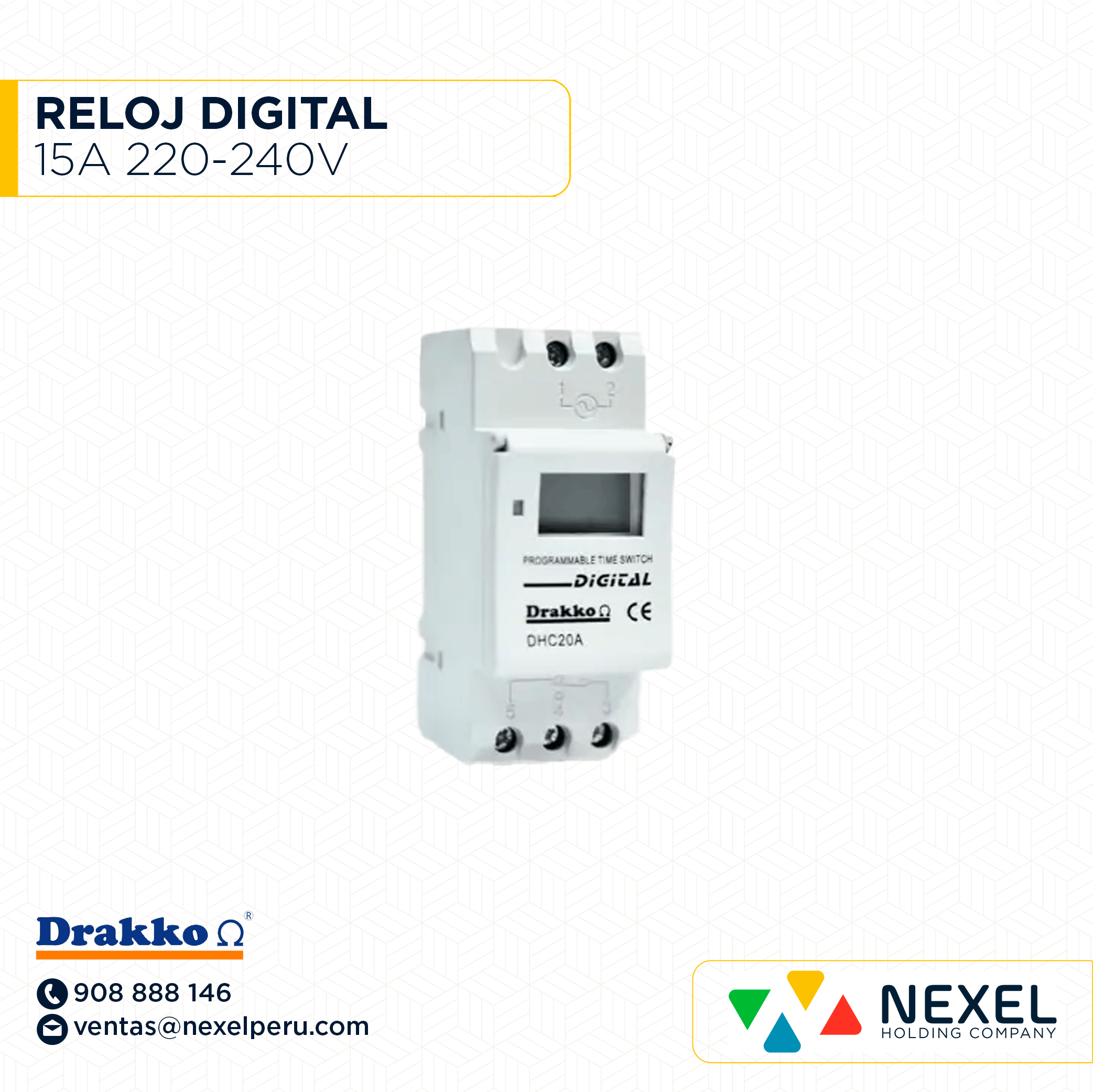 RELOJ DIGITAL 15A 220-240V DRAKKO