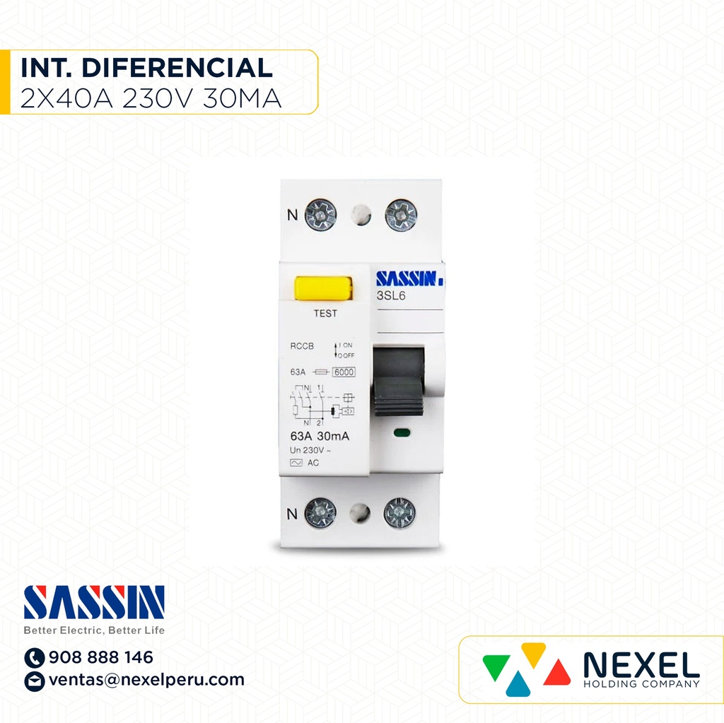 INTERR. DIFERENCIAL 2X63A 230V 30MA SASSIN