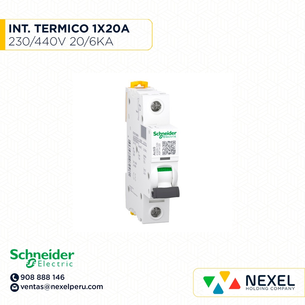 INTERR. TERMICO 1X20A 230/440VAC 20/6KA IC60N A9F74120 SCHNEIDER