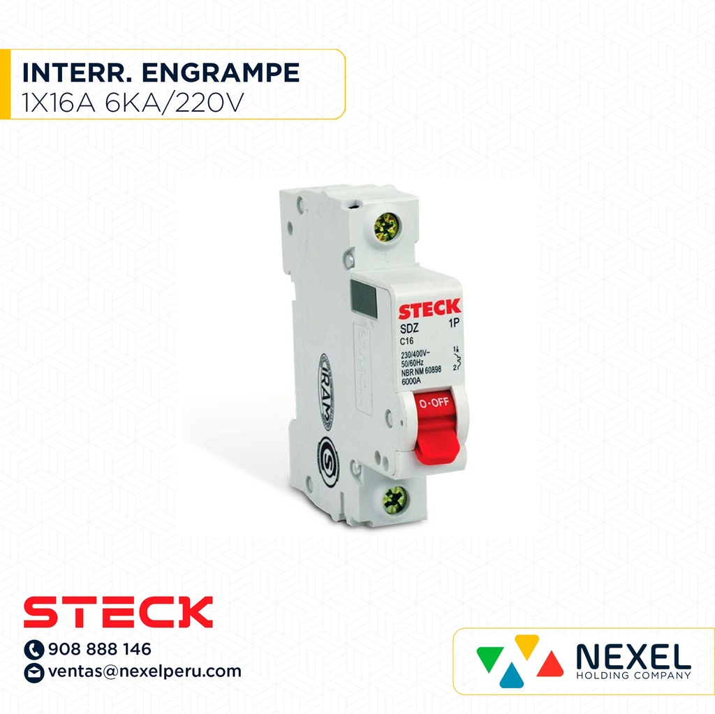 INTERRUPTOR TERMICO 1X16A. 6KA/220V RIEL / SDZ-D61C16 STECK