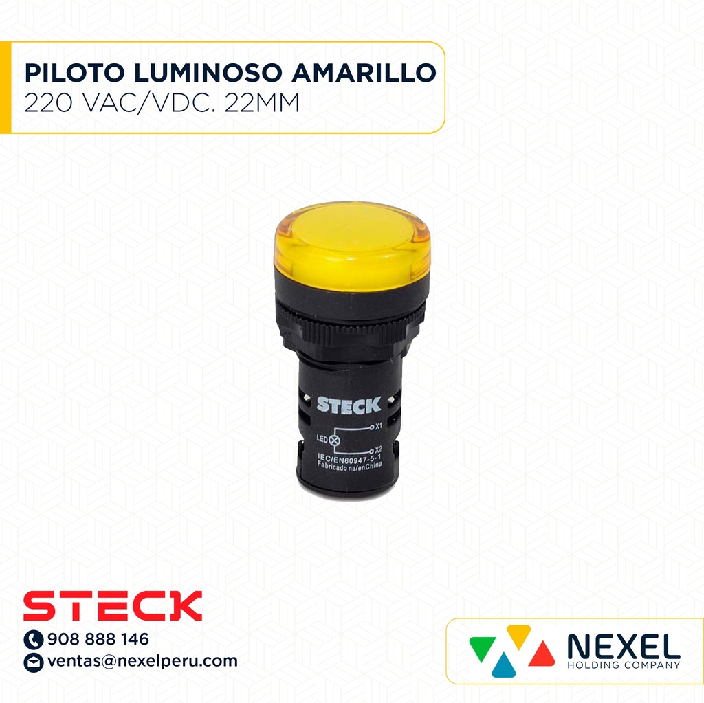 PILOTO LUMINOSO AMARILLO CON LED 220 VAC/VDC. 22MM / S-LDS2203 STECK