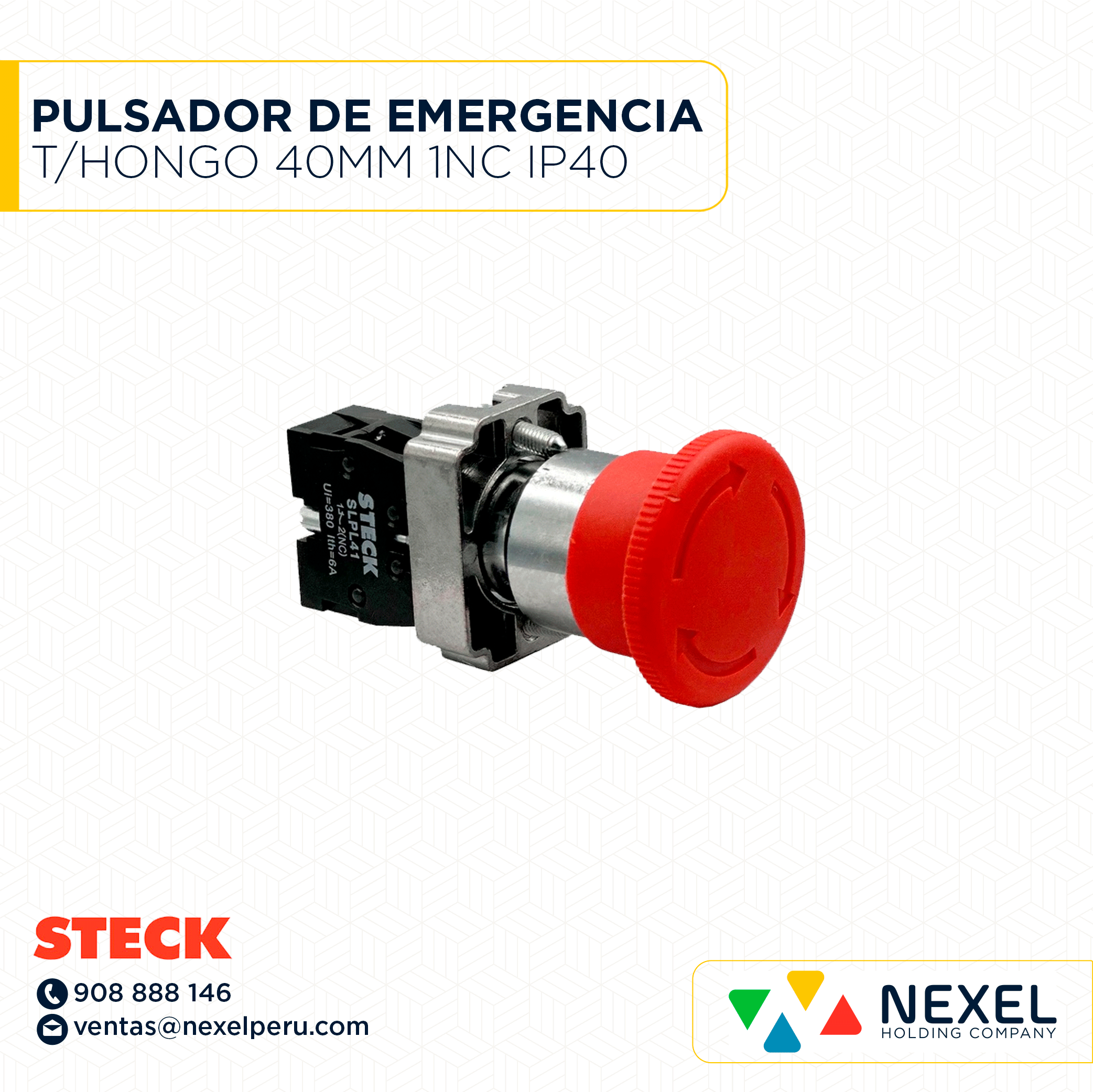 OUT- PULSADOR DE EMERGENCIA T/HONGO 40MM. GIRA P/DESENCLAVAR 1NC IP40 (GOLPE PUÑO) / S-LMFN1R4+S-LPL41 STECK