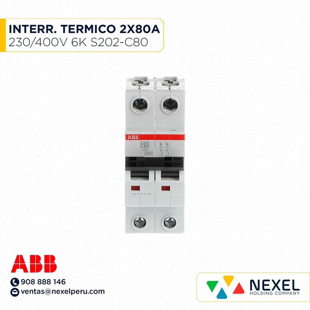 INTERR. TERMICO 2X80A 230/400V 6KA S202-C80 ABB (OULET LA PARTE DE LA BASE ESTA QUEBRADA.)