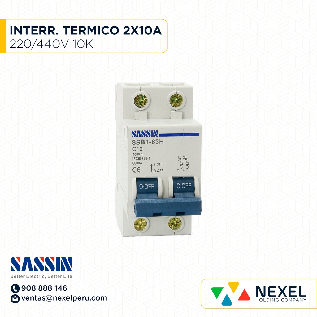 INTERR. TERMICO RIEL DIN 2X10A 10K 220/400V SASSIN