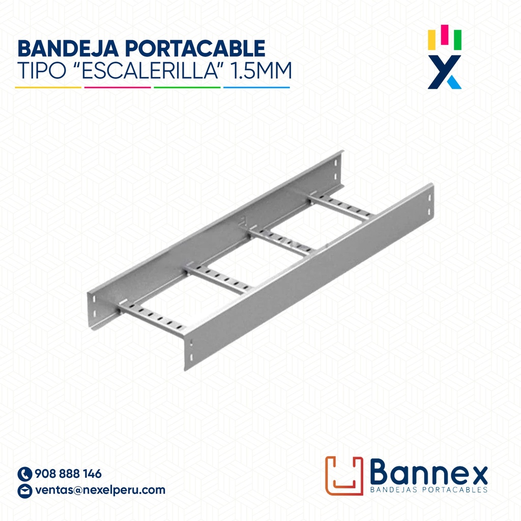 BANDEJA TIPO ESCALERILLA 300X100X3000MM PES. C REF. GAL. CAL ESP. 1.5MM BANNEX