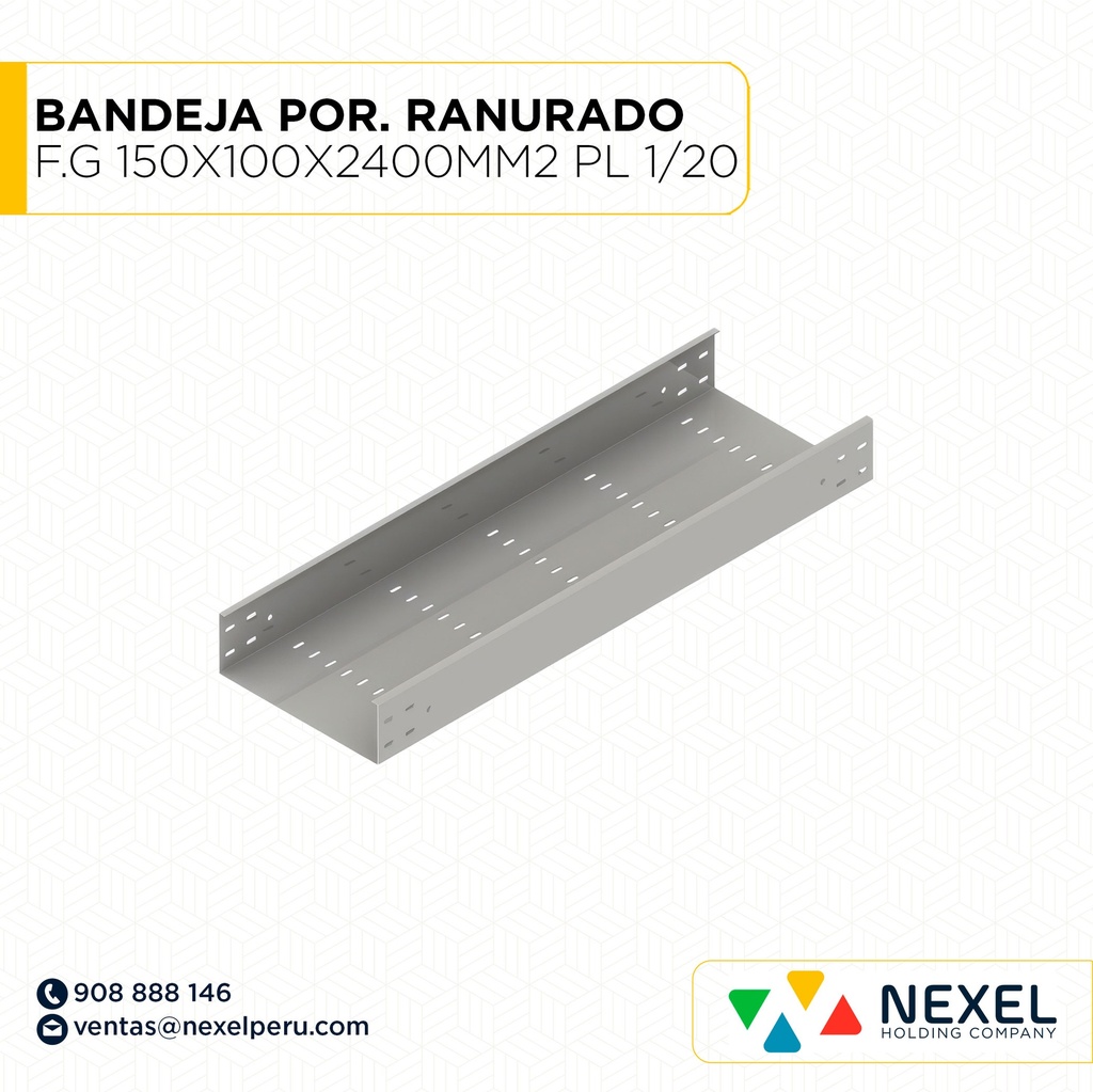BANDEJA PORTACABLE RANURADO F.G 150X100X2400MM2 PL 1/20 SIN TAPA NACIONAL