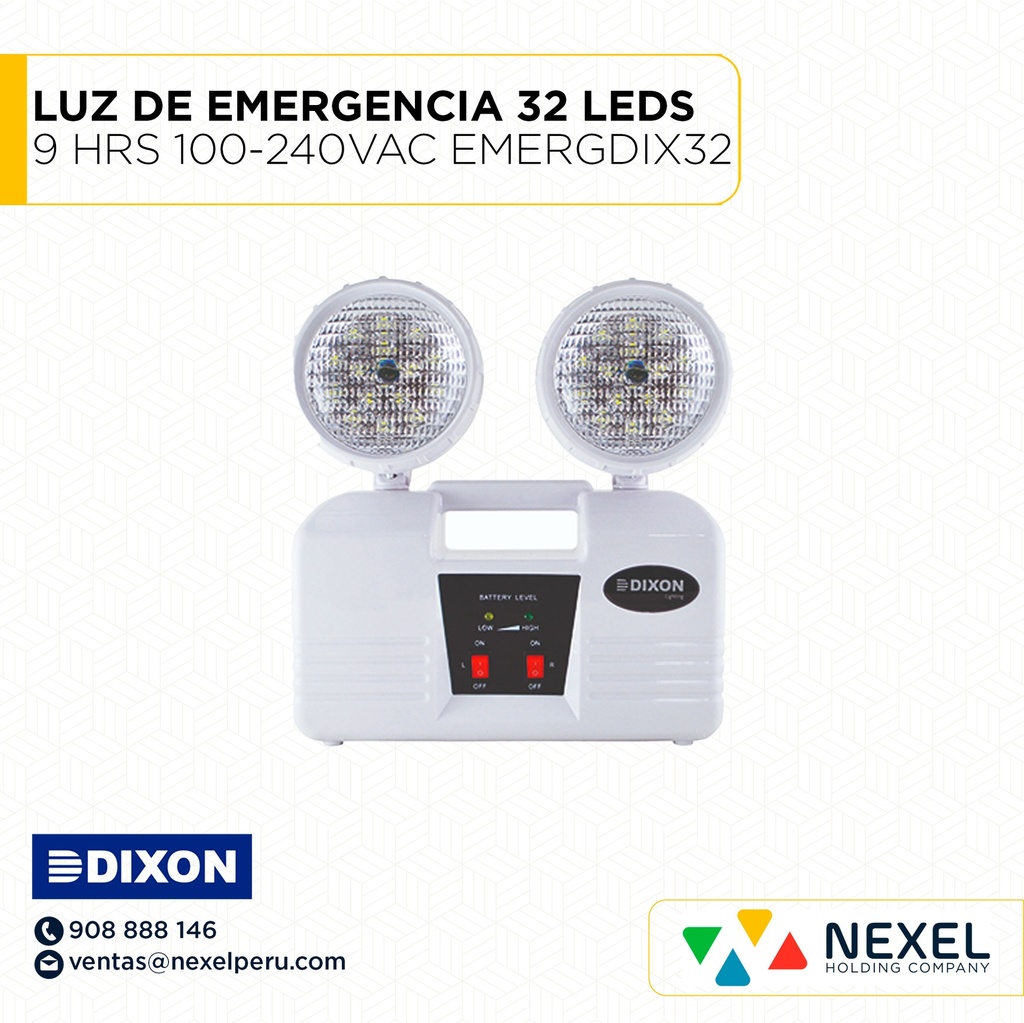 LUZ DE EMERGENCIA 32 LEDS 9 HRS 100-240VAC EMERGDIX32 IP20 DIXON