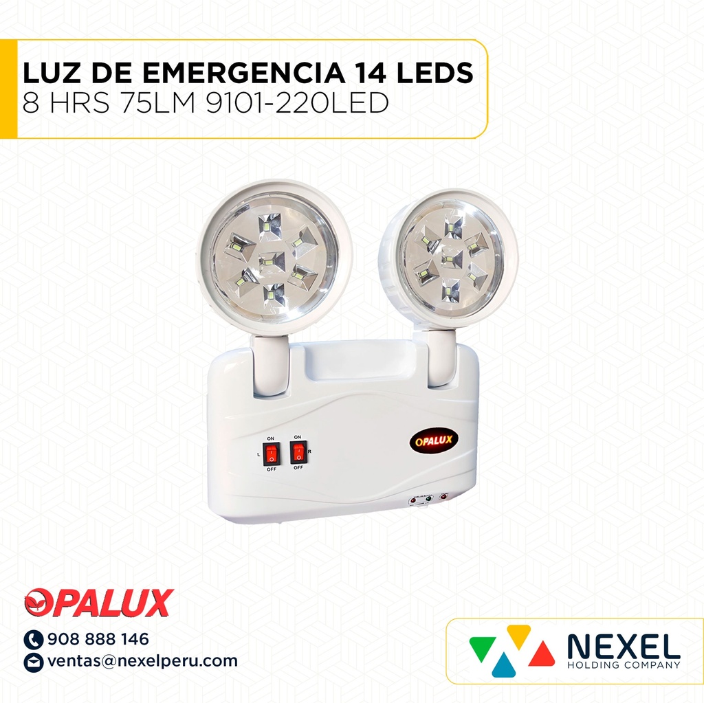 OUT- LUZ DE EMERGENCIA 14 LEDS 8 HRS 75LM 9101-220LED ISO9001 OPALUX