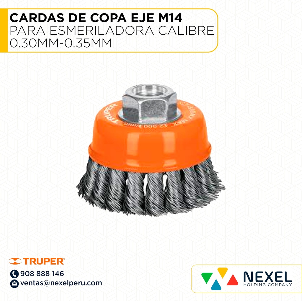 CARDAS DE COPA EJE M14 PARA ESMERILADORA CALIBRE 0.30MM-0.35MM TRUPER