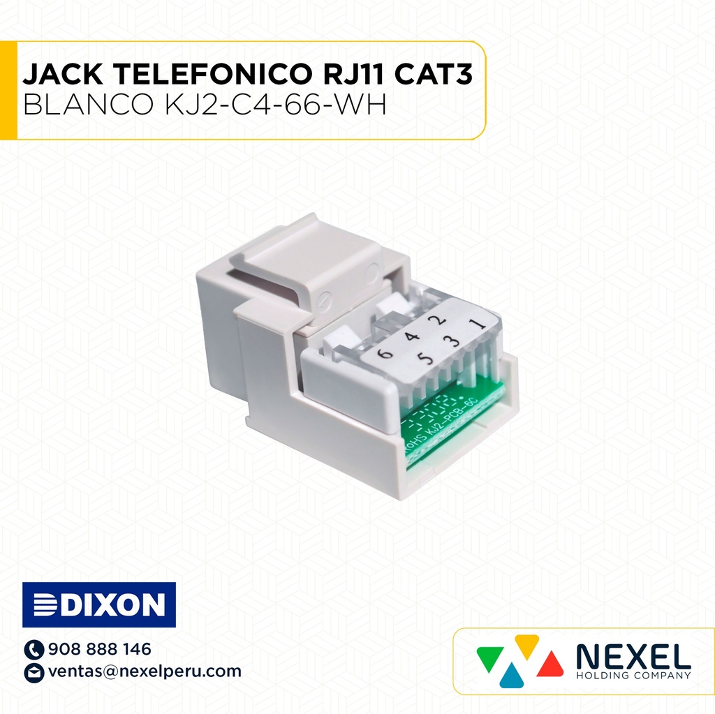 JACK TELEFONICO RJ11 CAT3 BLANCO KJ2-C4-66-WH DIXON