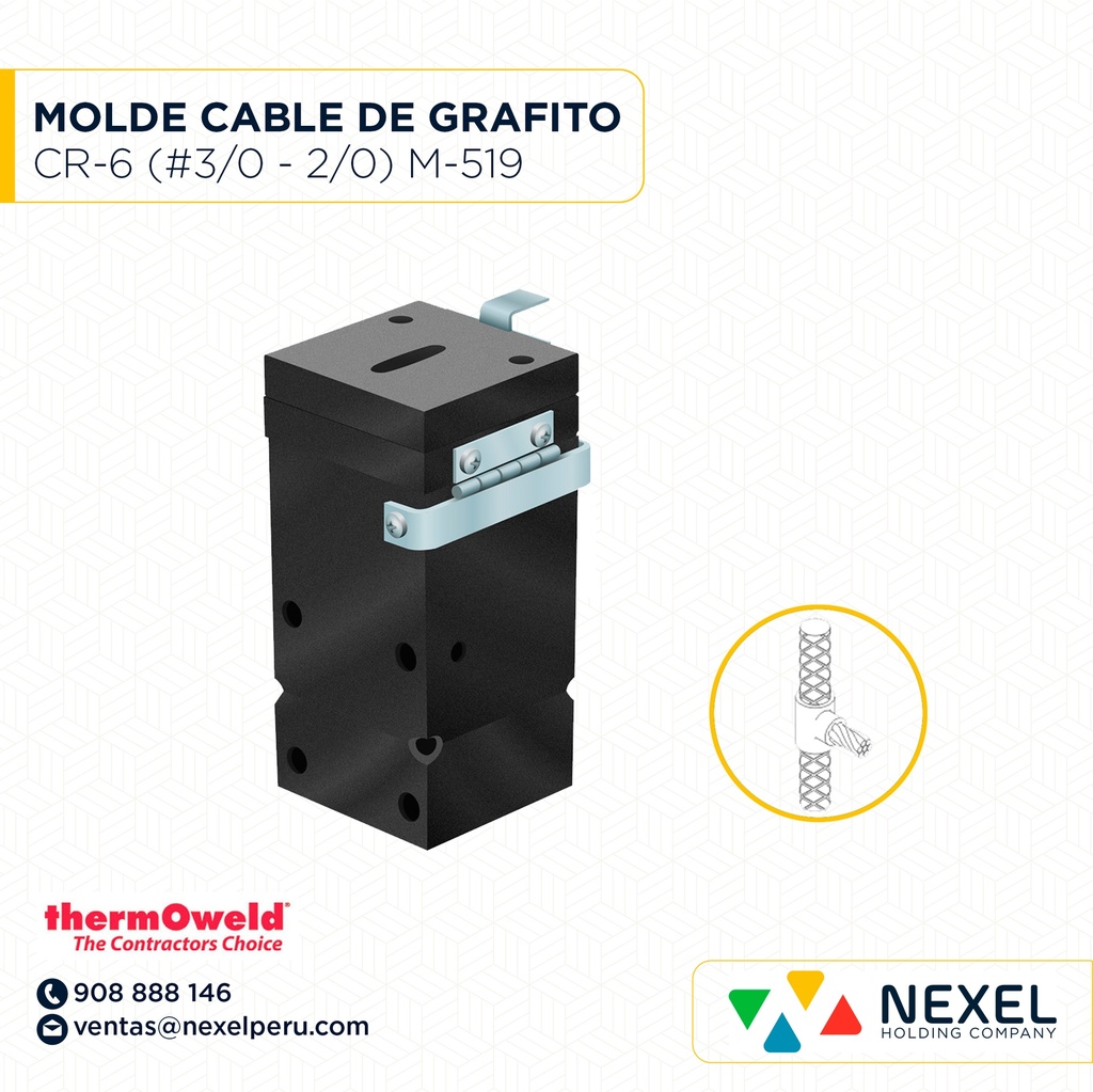 MOLDE TIPO VARILLA CORRUGADA A CABLE (CR-6) (#3 - 2/0AWG) T/M-7889 C/RJC-512G #115 THERMOWELD
