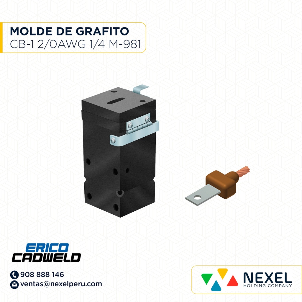 MOLDE CABLE HORIZONTAL A BARRA DE COBRE (CB-1) (2/0AWG - 1/4"X1") (6MM X 25MM) T/ M-981 C/ LAC-2GEE #65 CADWELD (OXIDO DE ALAMBRE)