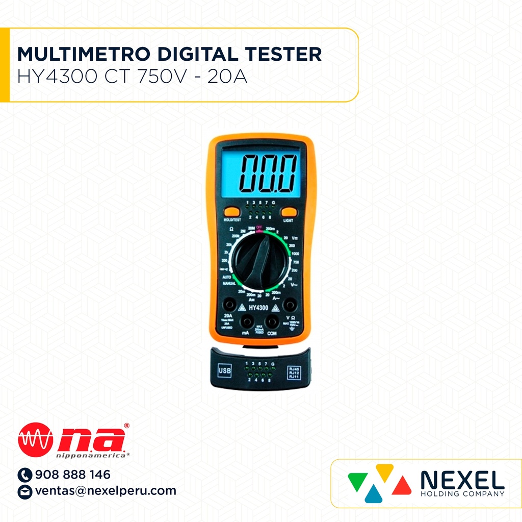 MULTIMETRO DIGITAL Y TESTER DE CABLE HY4300 CT 750V - 20A NIPON AMERICA