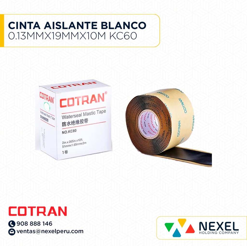 CINTA AISLANTE BLANCO 0.13MMX19MMX10M KC60 COTRAN