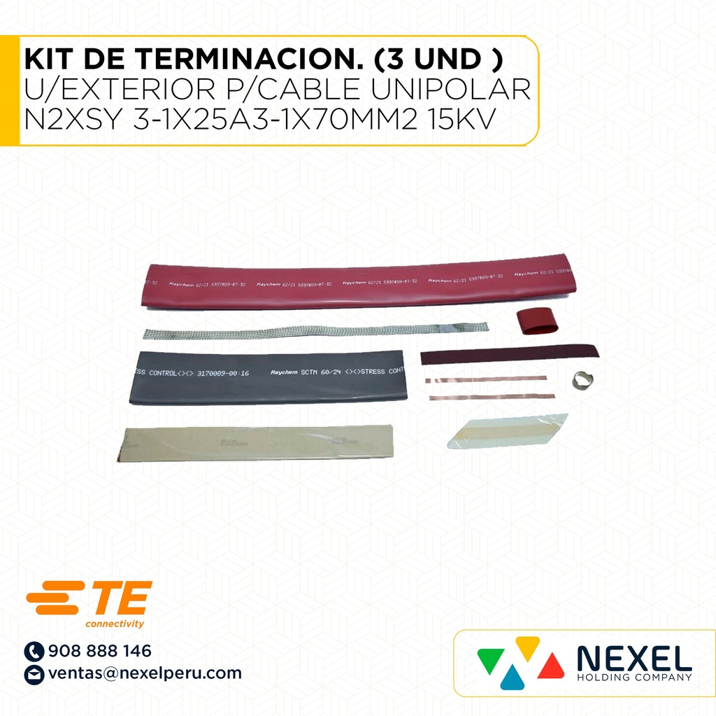 KIT DE TERMINACION. (3 UND ) U/EXTERIOR P/CABLE SECO UNIPOLAR N2XSY 3-1X25A3-1X70MM2 15KV HVT-151-SGP TE CONNECTIVITY