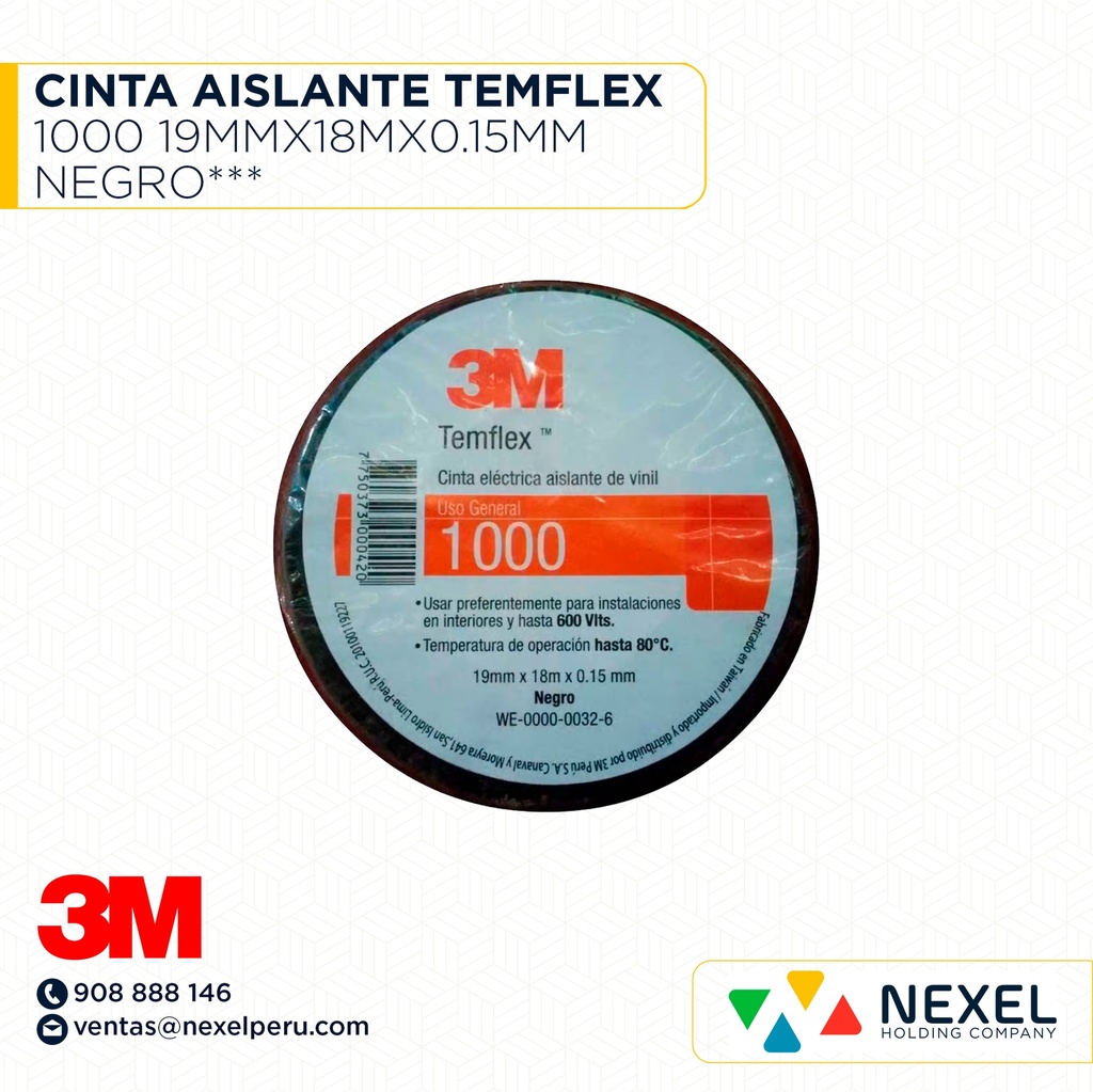 CINTA AISLANTE TEMFLEX 1000 19MMX18MX0.15MM NEGRO*** 3M