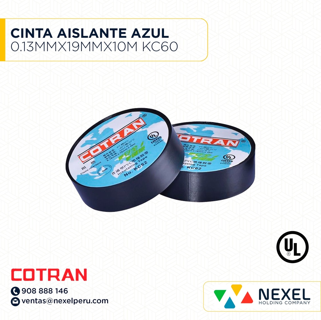 CINTA AISLANTE AZUL 0.13MMX19MMX10M KC60 COTRAN