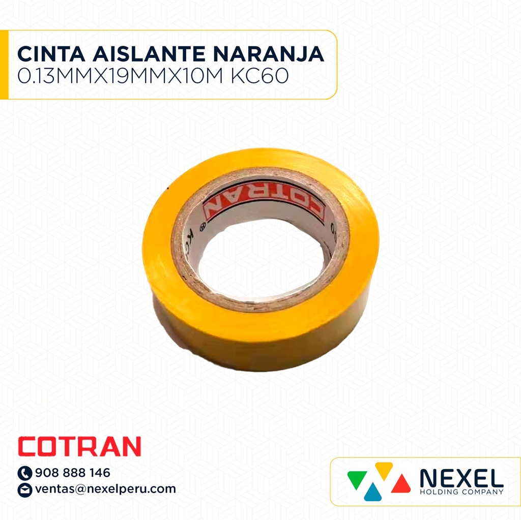 CINTA AISLANTE NARANJA 0.13MMX19MMX10M KC60 COTRAN