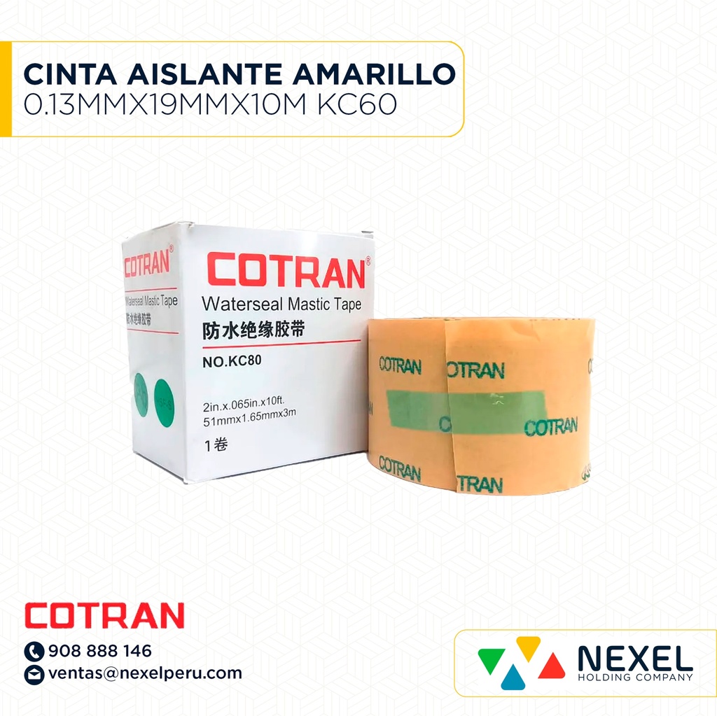 CINTA AISLANTE AMARILLO 0.13MMX19MMX10M KC60 COTRAN