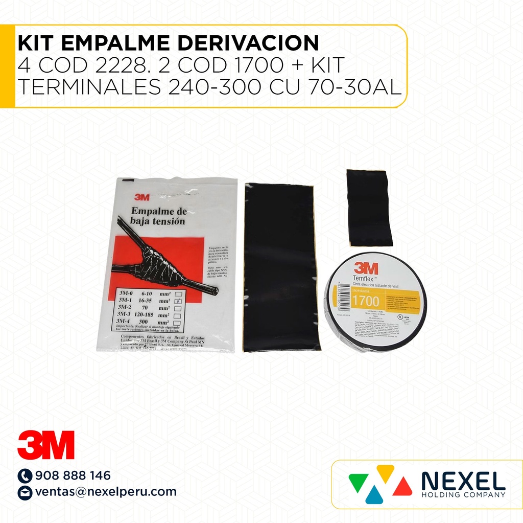 KIT EMPALME DERIVACION (4 COD 2228. 2 COD 1700 + KIT Y TERMINALES) 240-300 CU 10-10AL XA 0092 - 0940 3M