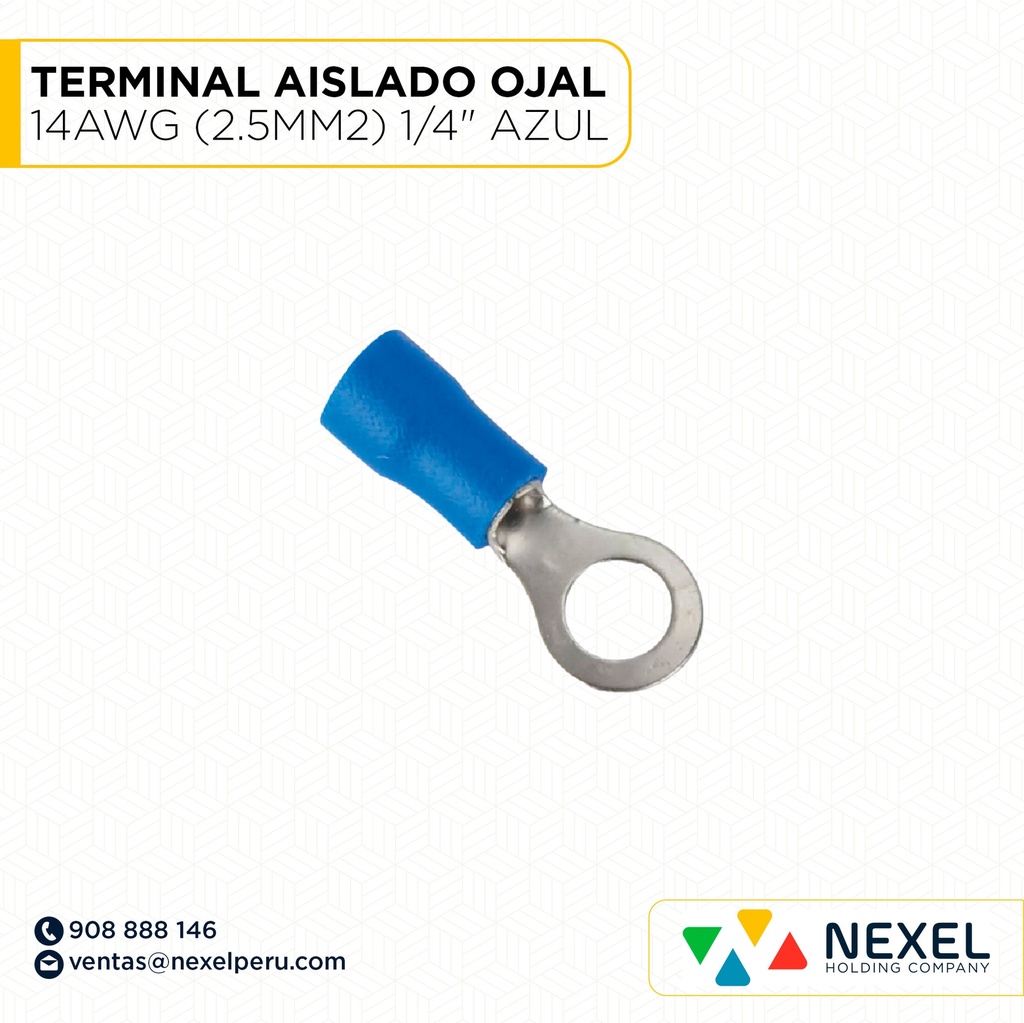 TERMINAL AISLADO TIPO OJAL 14AWG (2.5MM2) 1/4" AZUL STANDARD