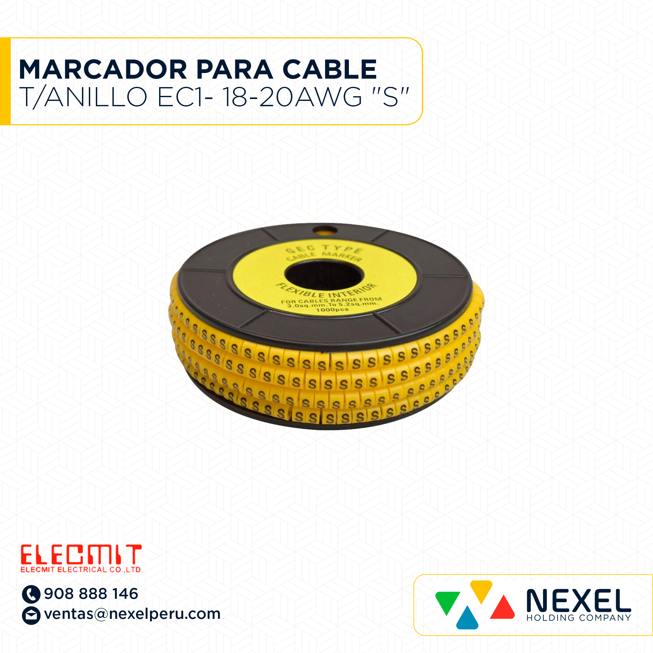 MARCADOR PARA CABLE T/ANILLO EC1- 18-20AWG "S" ELECMIT