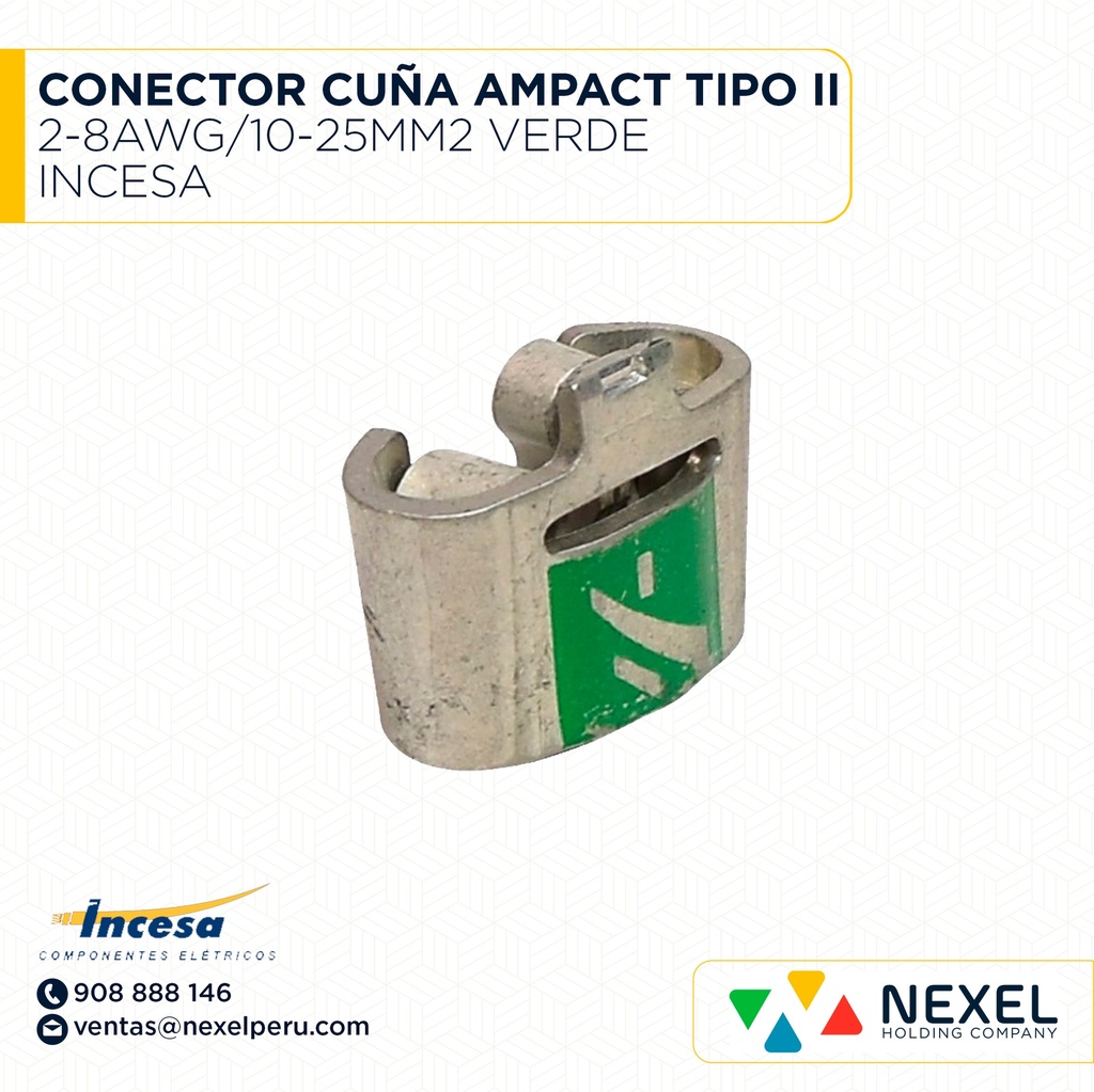OUT- CONECTOR CUÑA AMPACT TIPO II 2-8AWG/10-25MM2 VERDE INCESA