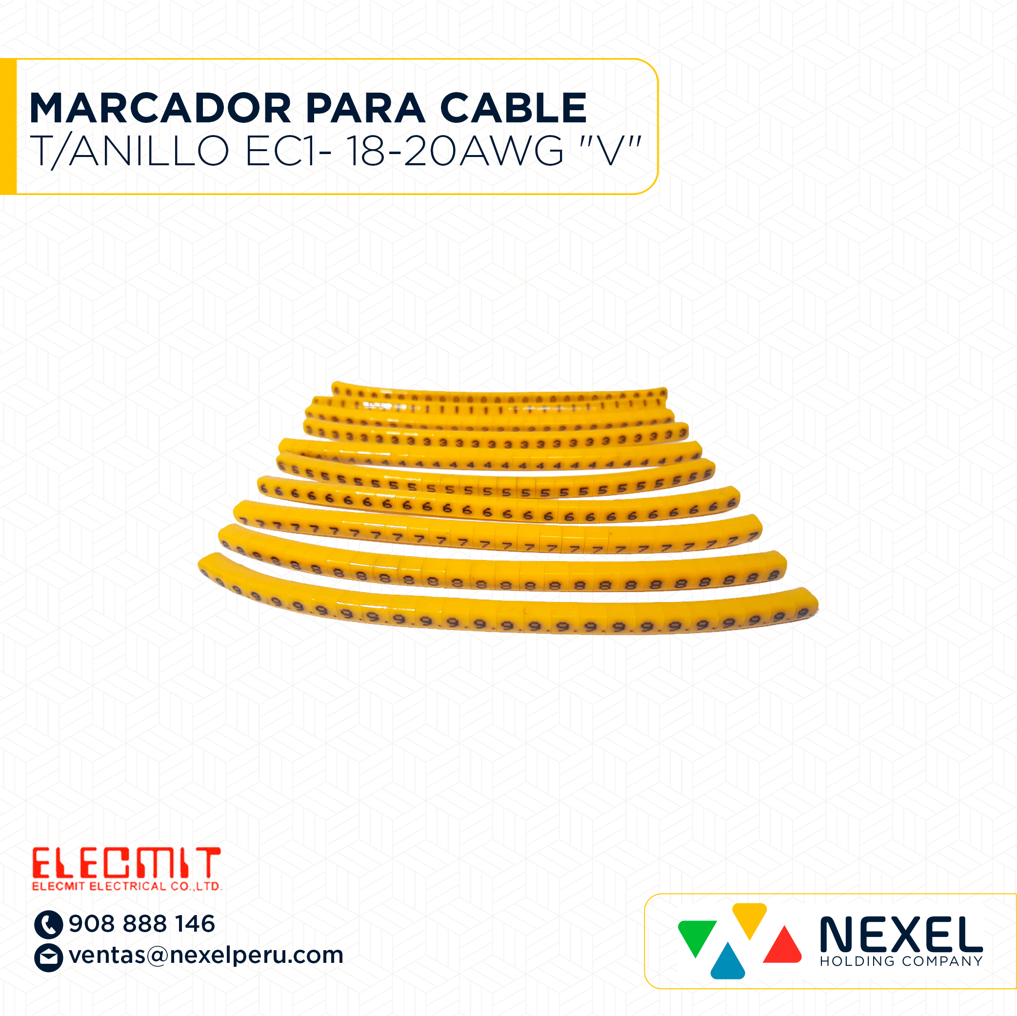 MARCADOR PARA CABLE T/ANILLO EC1- 18-20AWG "V" ELECMIT