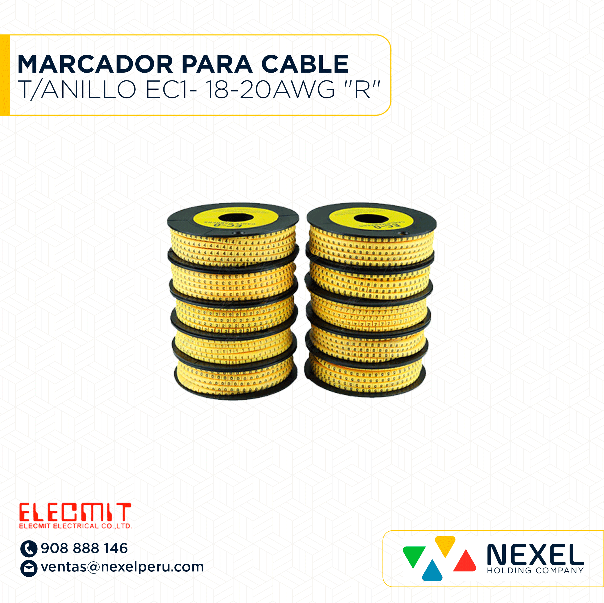 MARCADOR PARA CABLE T/ANILLO EC1- 18-20AWG "R" ELECMIT