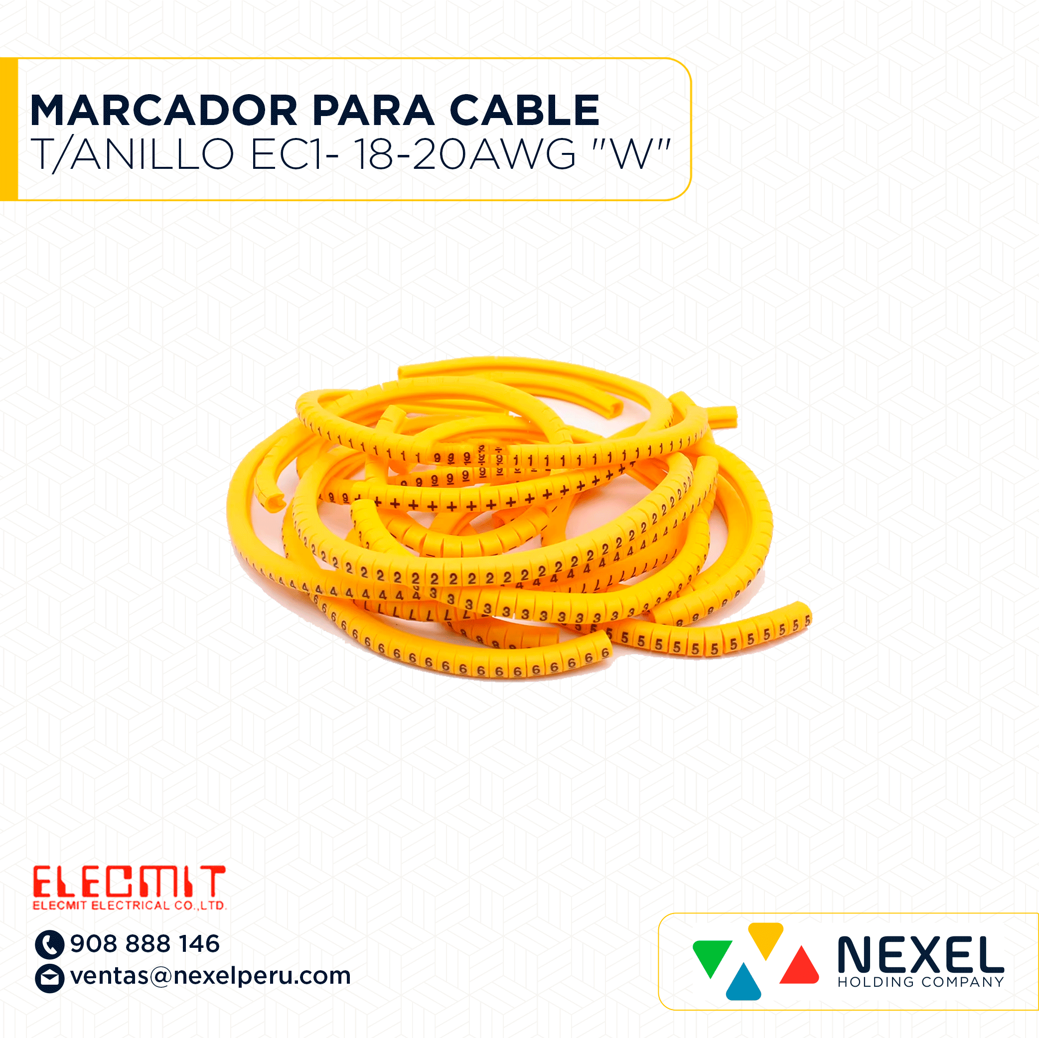 MARCADOR PARA CABLE T/ANILLO EC1- 18-20AWG "W" ELECMIT