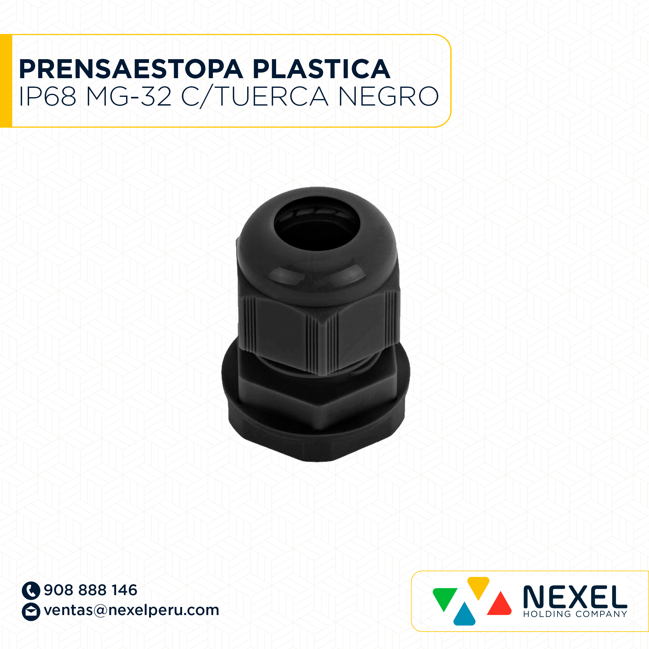 PRENSAESTOPA PLASTICA IP68 MG-32 C/TUERCA NEGRO STANDARD