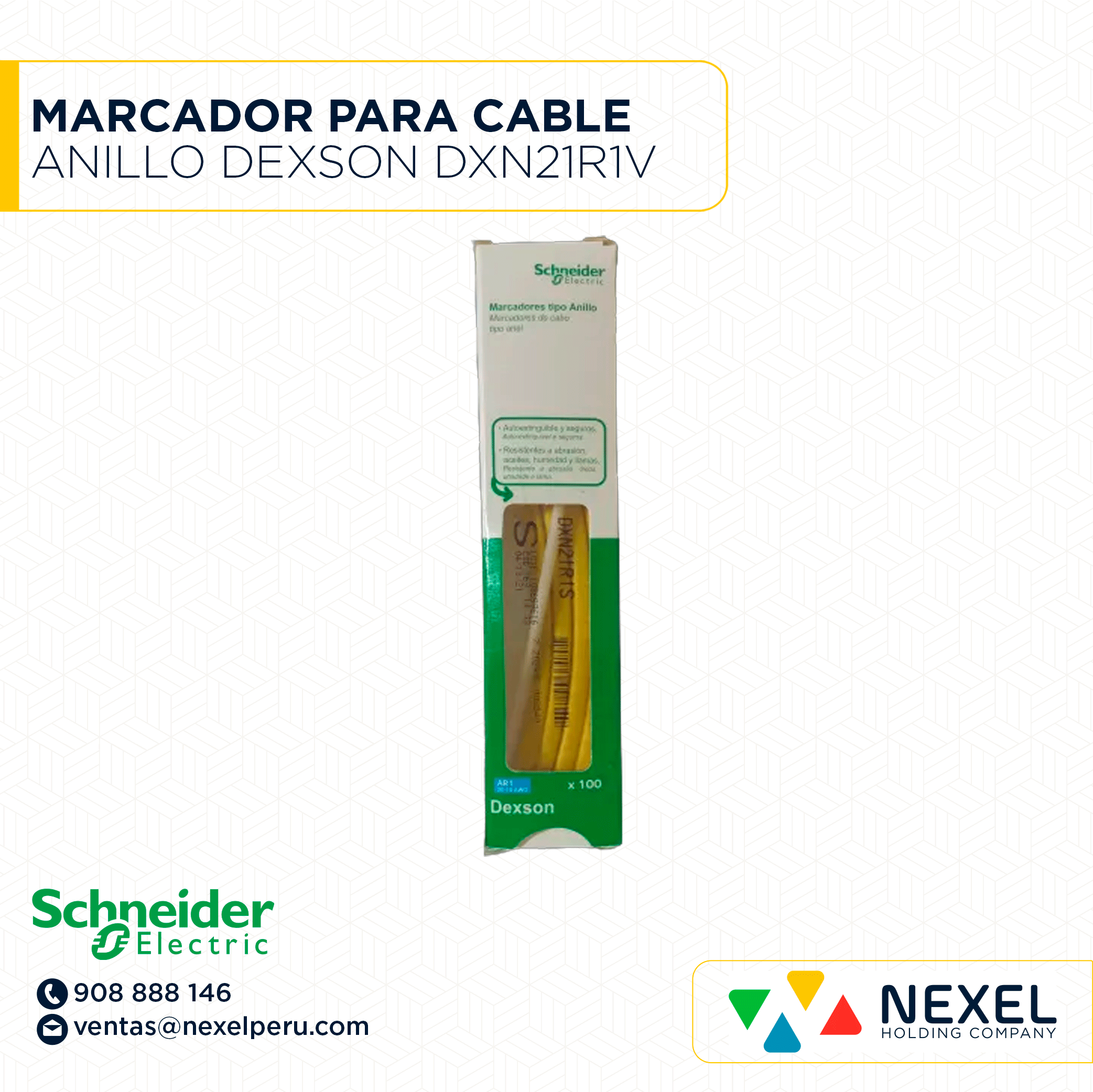 MARCADOR PARA CABLE TIPO ANILLO AMARRILO DEXSON - AR1 V (20-10 AWG/F OPTICA) 100UND DXN21R1V SCHNEIDER