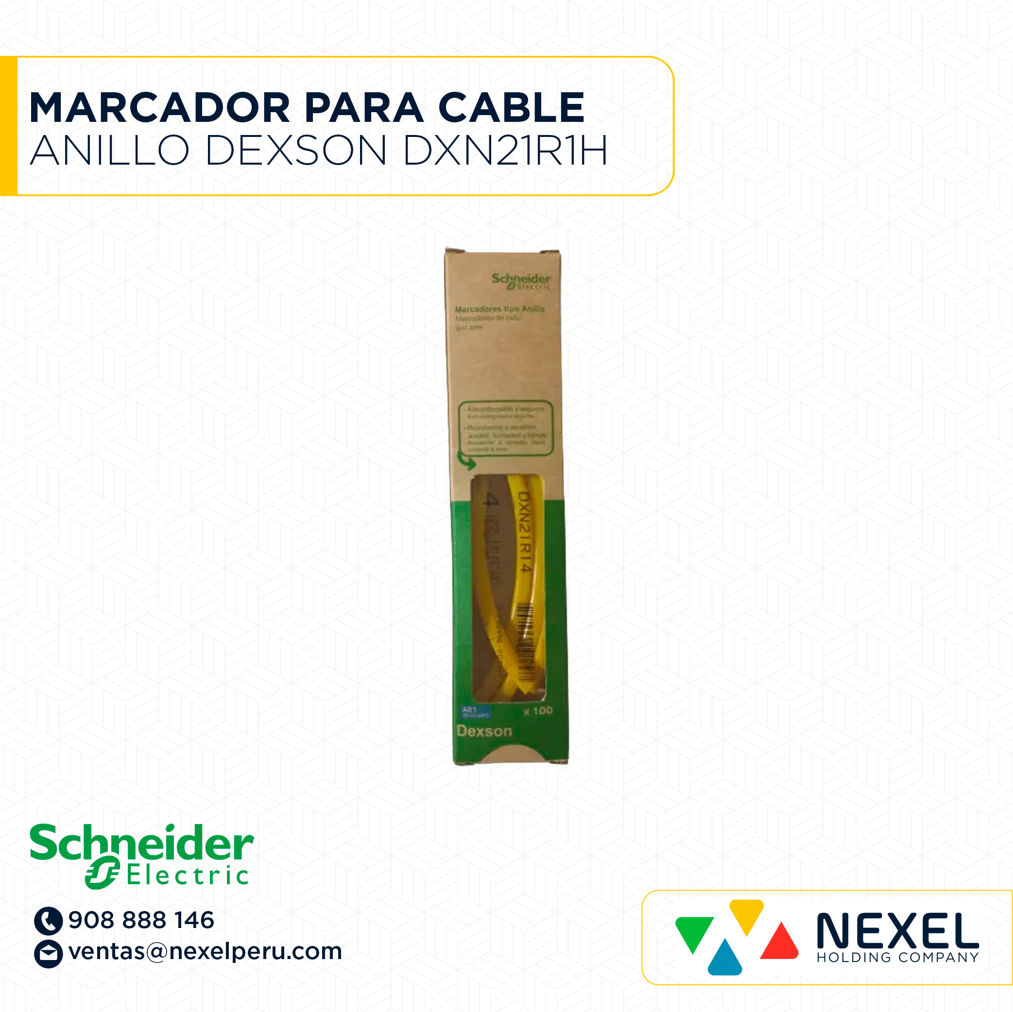 MARCADOR PARA CABLE TIPO ANILLO AMARRILO DEXSON - AR1 H (20-10 AWG/F OPTICA) 100UND DXN21R1H SCHNEIDER