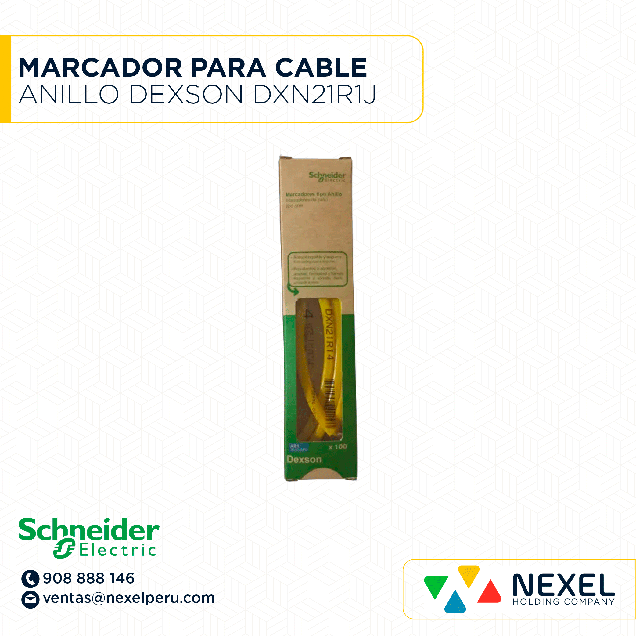 MARCADOR PARA CABLE TIPO ANILLO AMARRILO DEXSON - AR1 J (20-10 AWG/F OPTICA) 100UND DXN21R1J SCHNEIDER