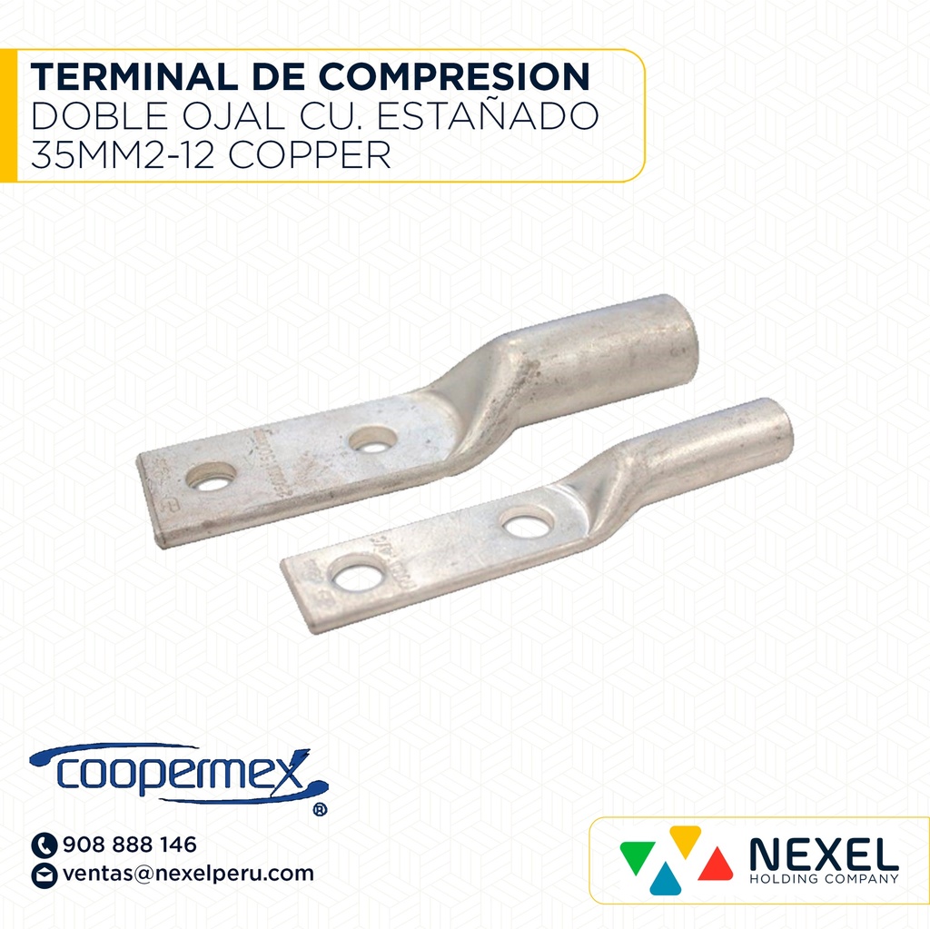 TERMINAL DE COMPRESION DOBLE OJAL CU. ESTAÑADO 35MM2-12 COPPER