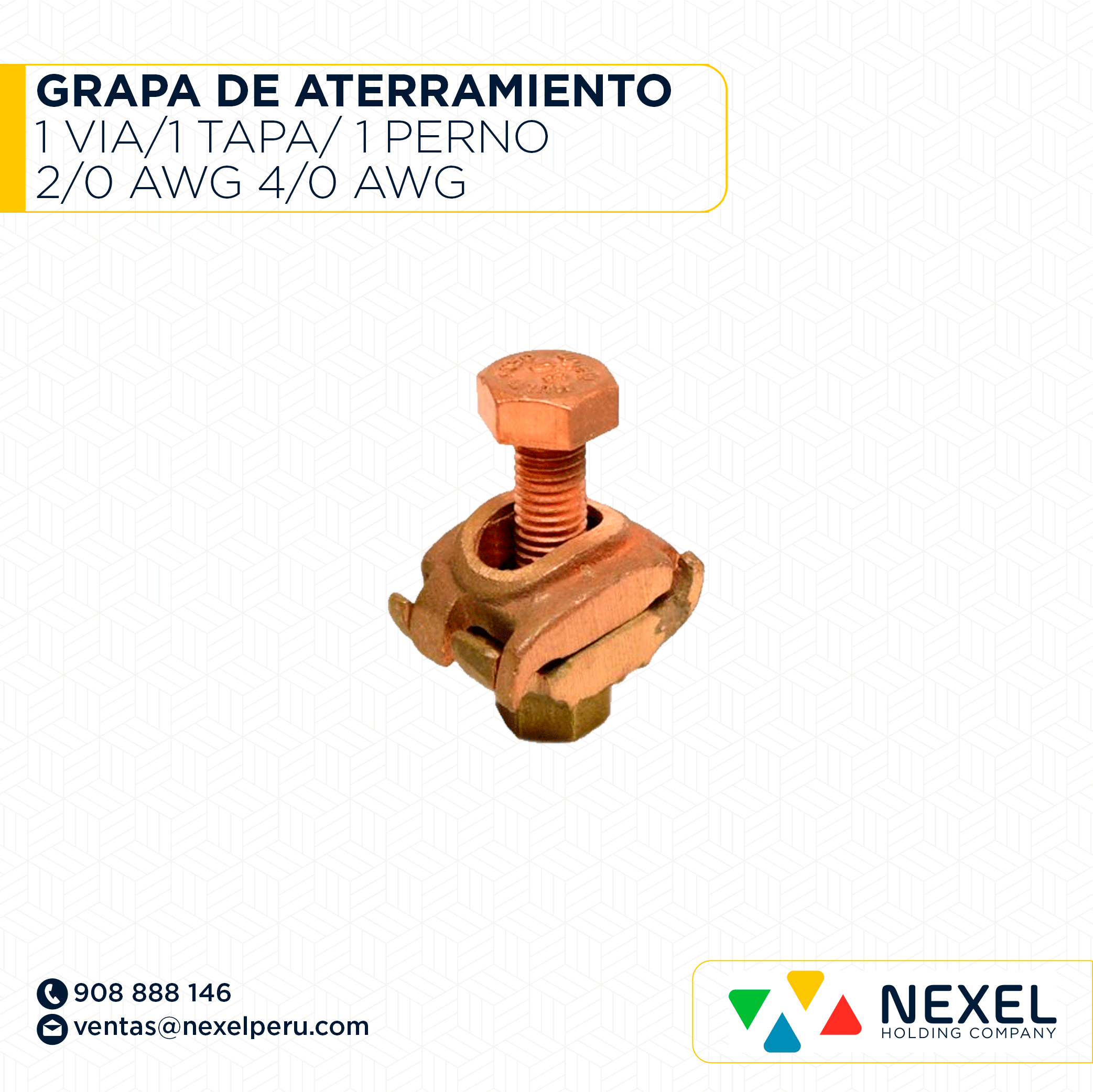 GRAPA DE ATERRAMIENTO 1 VIA/1 TAPA/ 1 PERNO 2/0 AWG - 4/0 AWG STANDARD