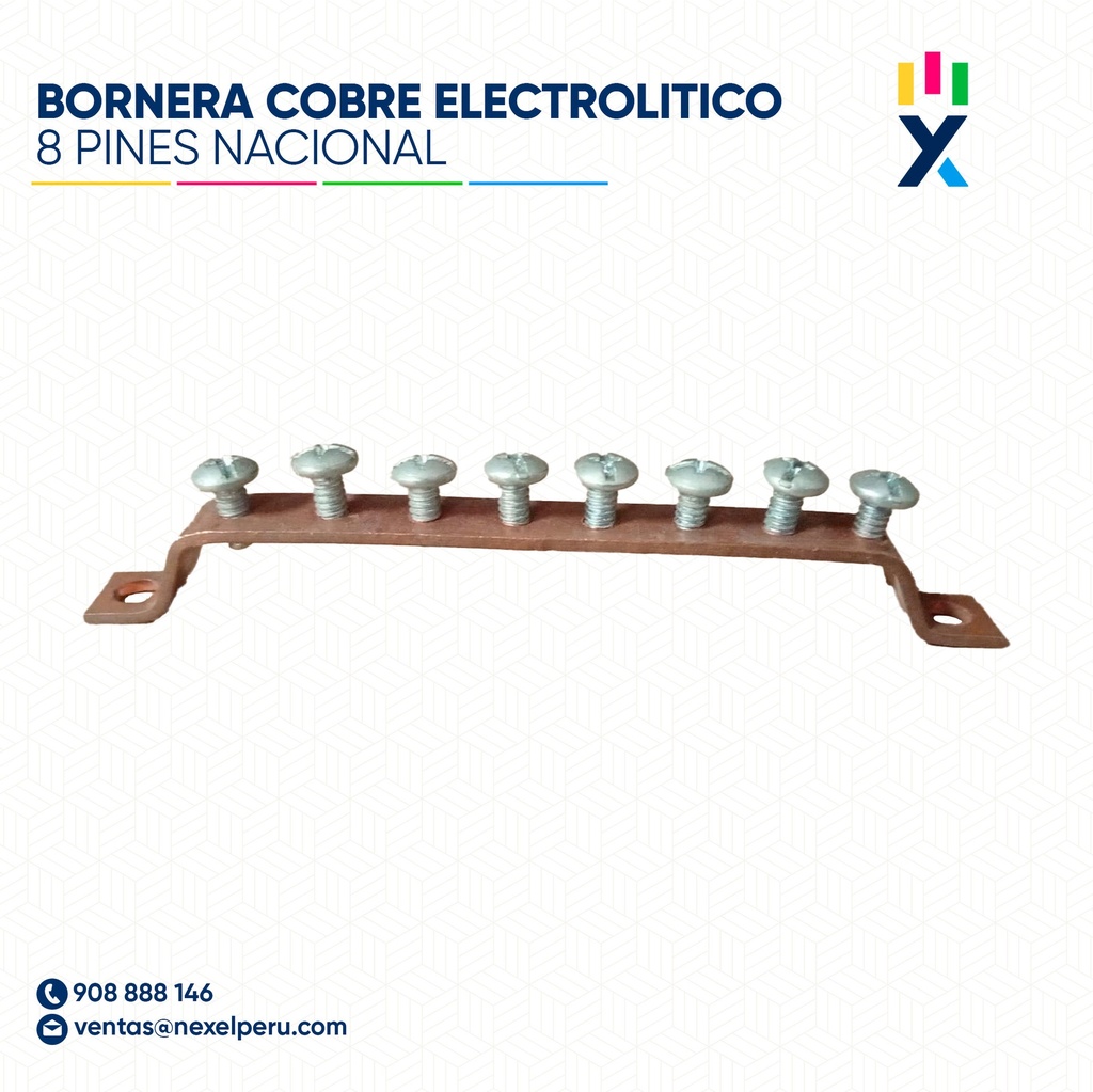 BORNERA DE COBRE ELECTROLITICO 8 PINES NACIONAL