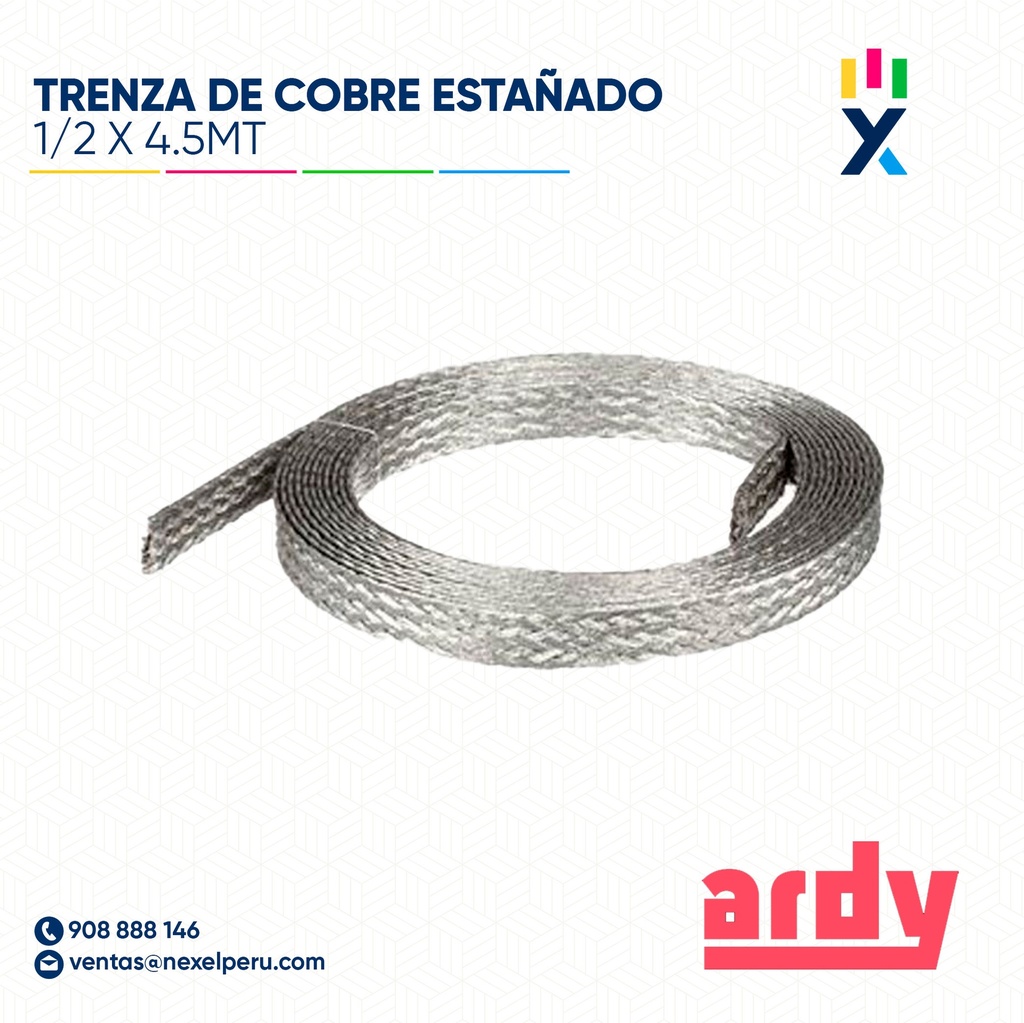 TRENZA DE COBRE ESTAÑADO 1/2 X 4.5MT ARDY