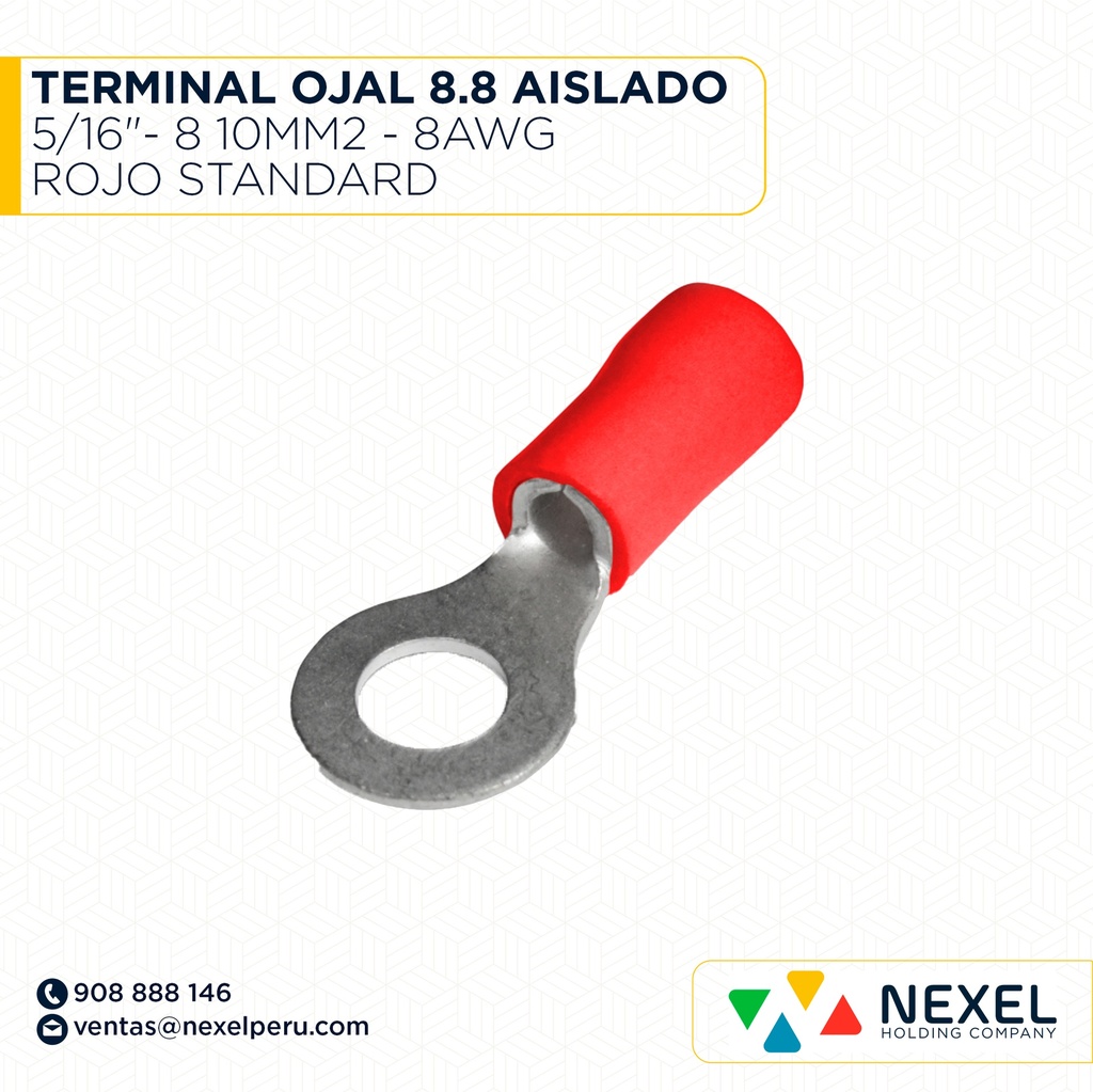 TERMINAL OJAL 8.8 AISLADO 5/16"- 8 10MM2 - 8AWG ROJO STANDARD