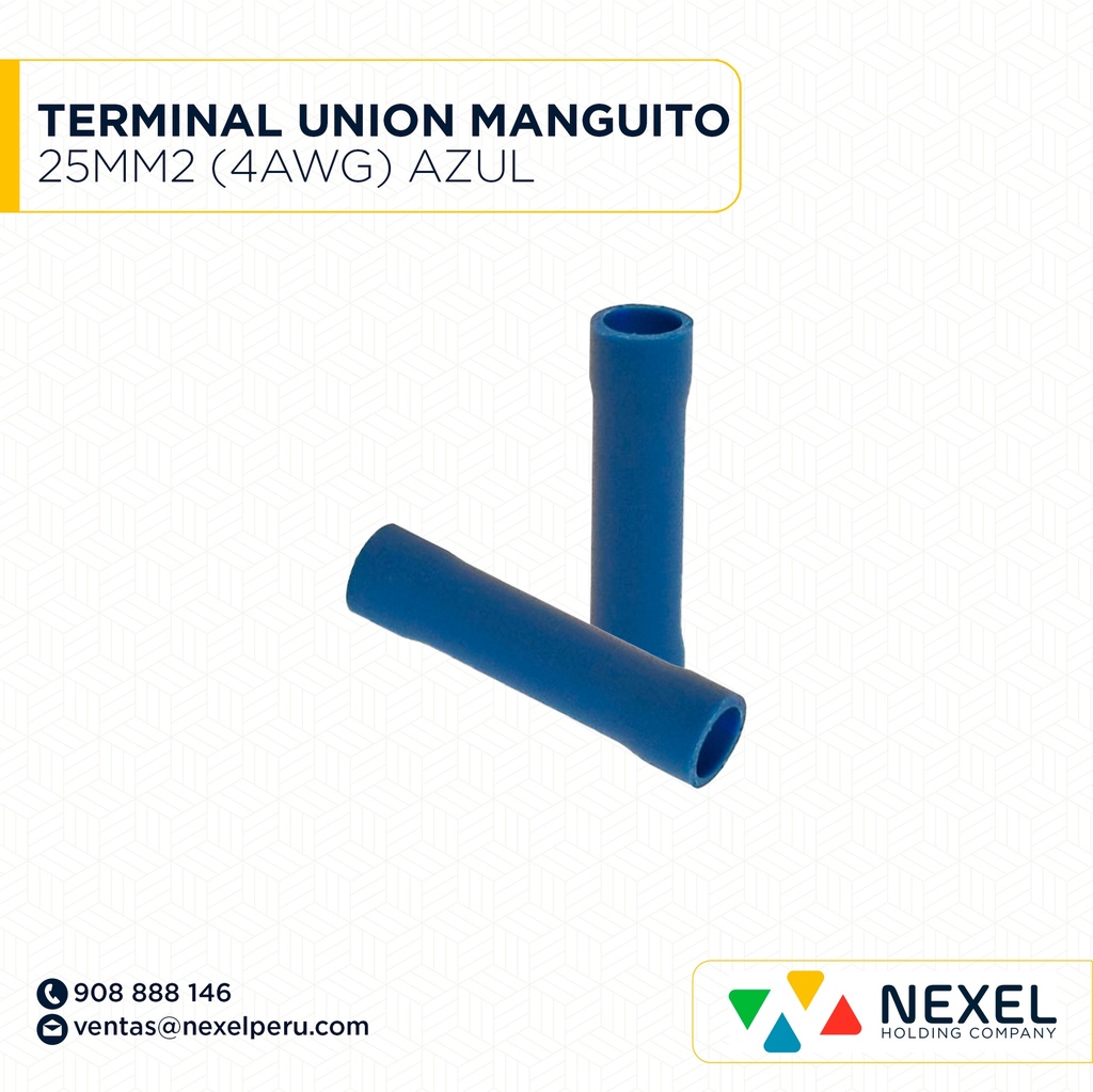 TERMINAL UNION MANGUITO AISLADO 25MM2 (4AWG) AZUL PESADO (93 UND) X UND SUELTO TMG