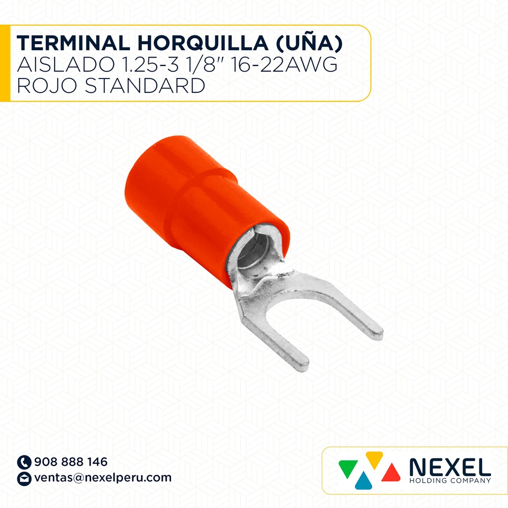 TERMINAL HORQUILLA (UÑA) AISLADO 1.25-3 1/8" 16-22AWG ROJO STANDARD