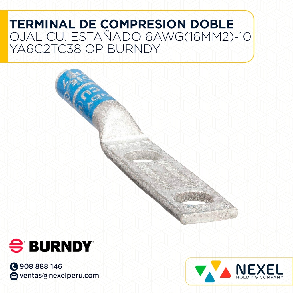 TERMINAL DE COMPRESION DOBLE OJAL CU. ESTAÑADO 6AWG(16MM2)-10 YA6C2TC38 OP BURNDY