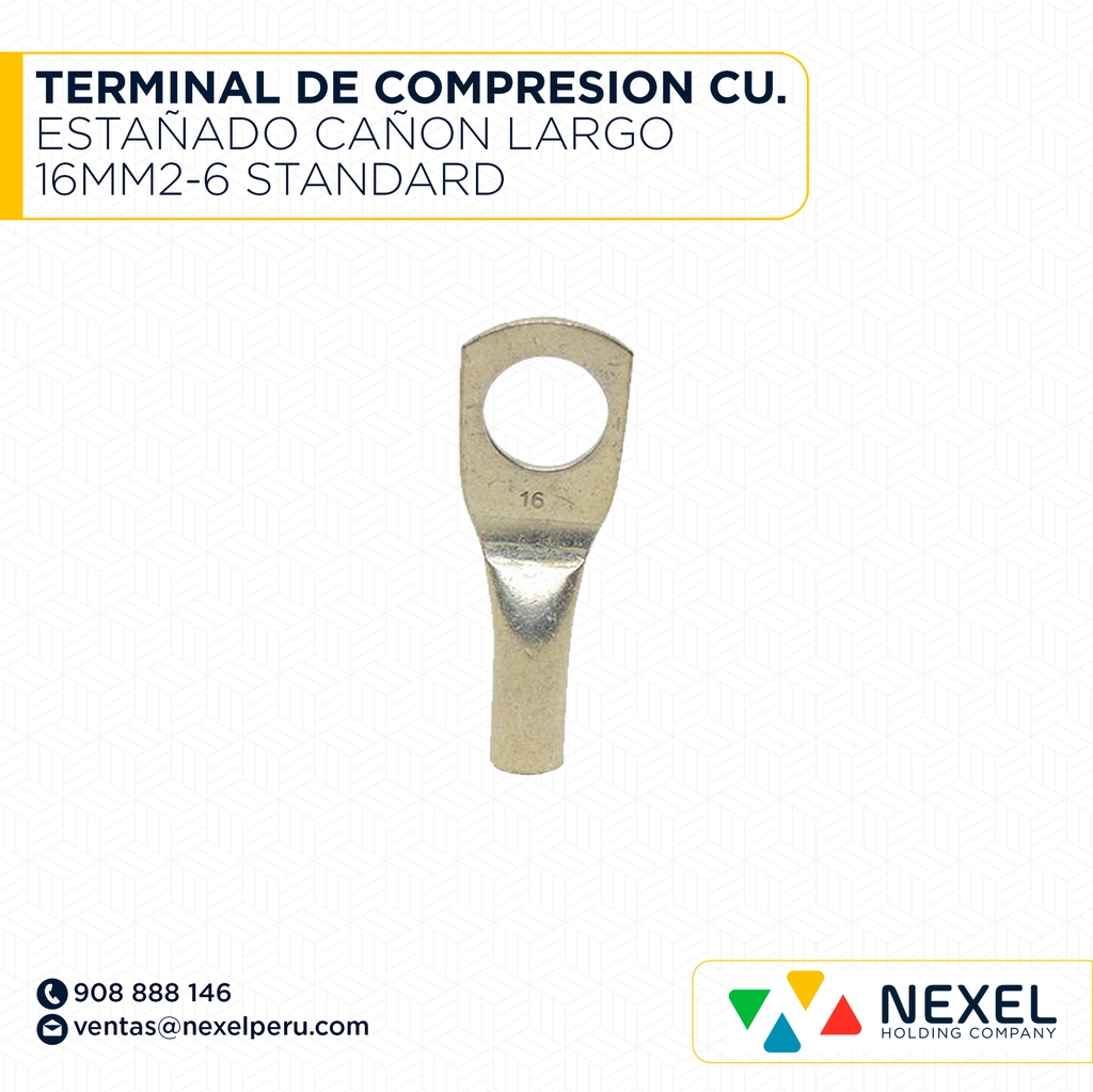 TERMINAL DE COMPRESION CU. ESTAÑADO CAÑON LARGO 16MM2-6 STANDARD