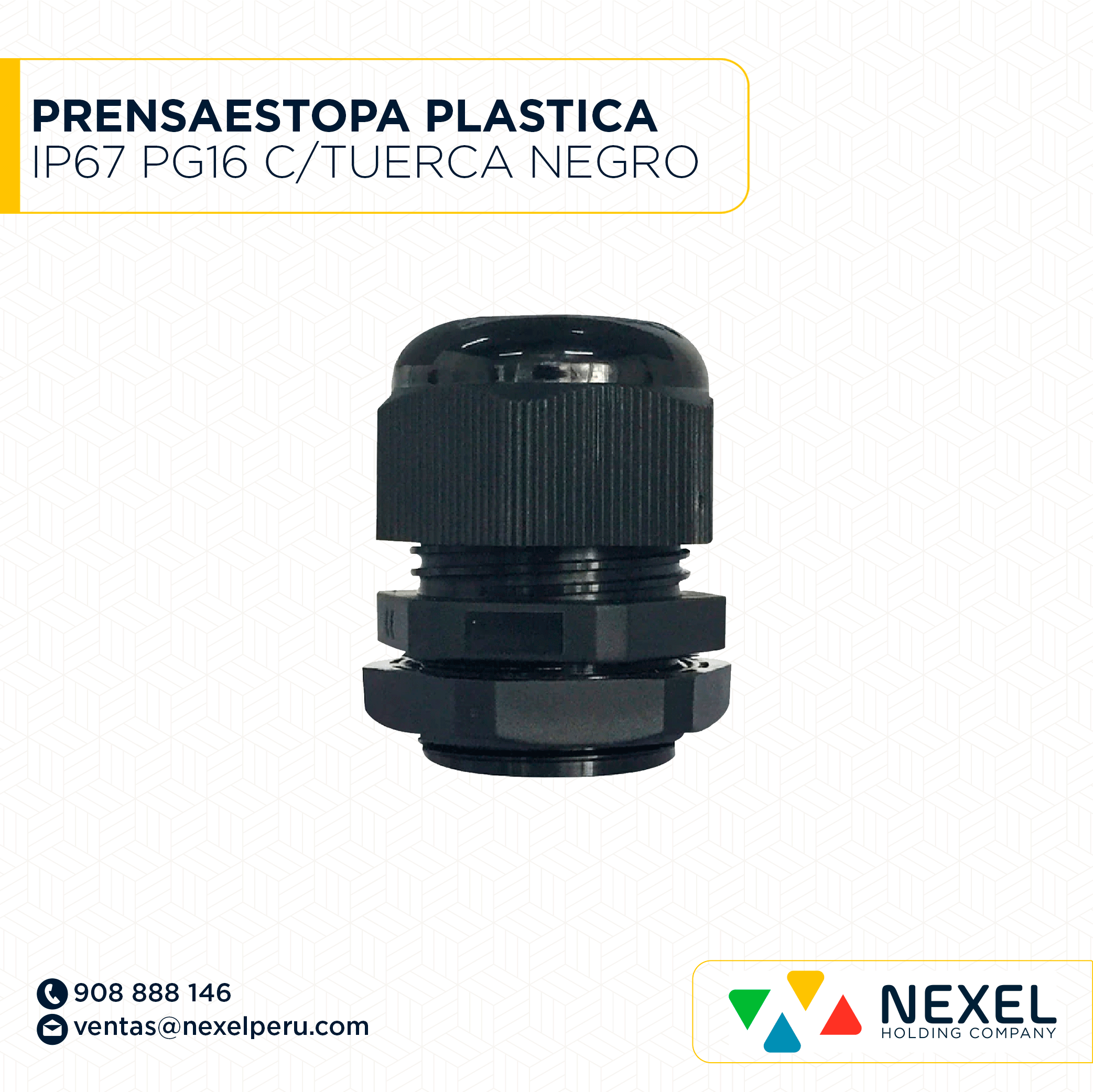 PRENSAESTOPA PLASTICA IP67 PG16 C/TUERCA NEGRO STANDARD